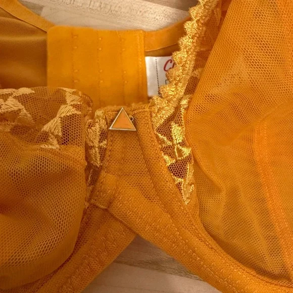 Curvy Kate Yellow Lace Sheer Full Cup Bra 36J Gorgeous Everyday Comfort Uplift - Picture 2 of 5